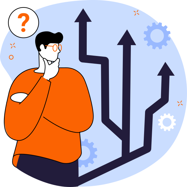 Illustration of a teacher thinking through decision options